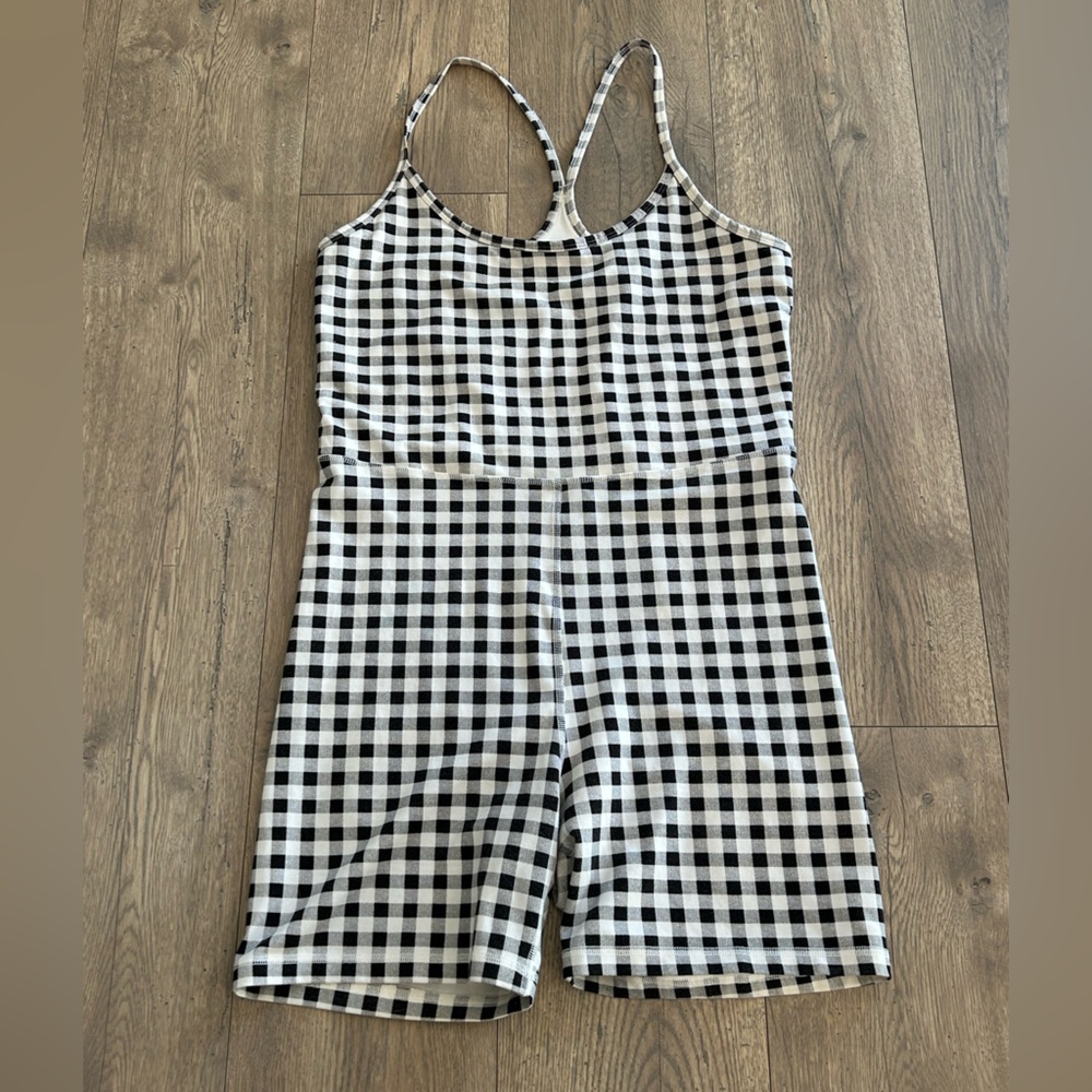 Old Navy Black and White Gingham Athletic Shorts Romper